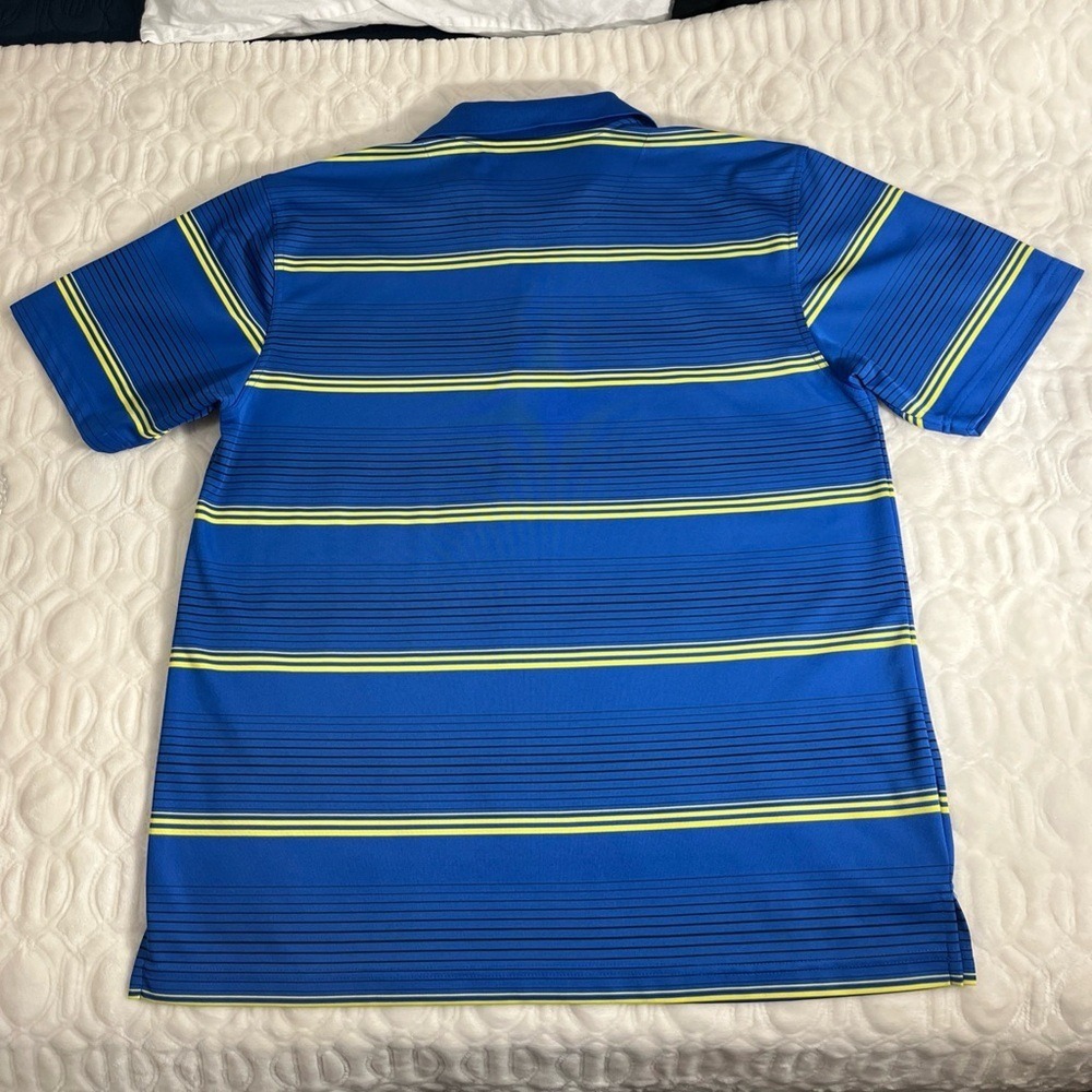 PGA Tour Golf Polo Shirt Men's XL Blue Yellow Striped Short Sleeve Performance - Picture 3 of 8